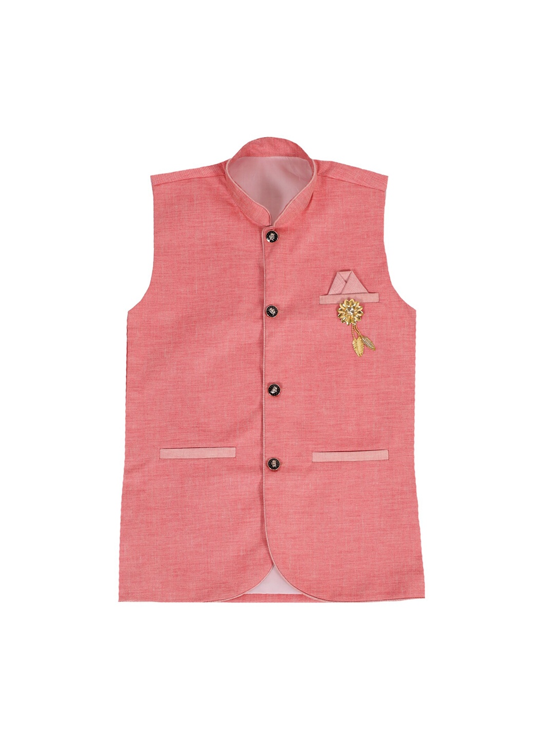 

FOURFOLDS Boys Mandarin Collar Sleeveless Nehru Jacket, Pink