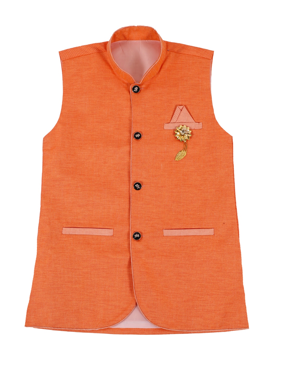 

FOURFOLDS Boys Orange Solid Nehru Jacket