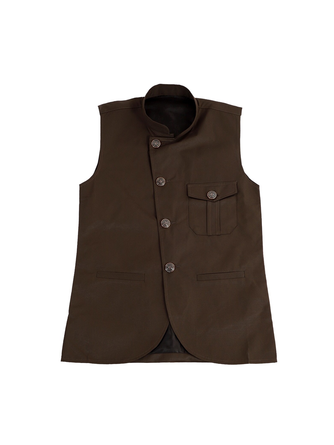 

FOURFOLDS Boys Brown Solid Nehru Jacket