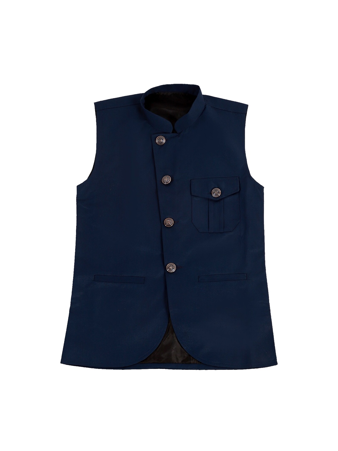

FOURFOLDS Boys Navy Blue Solid Nehru Jacket