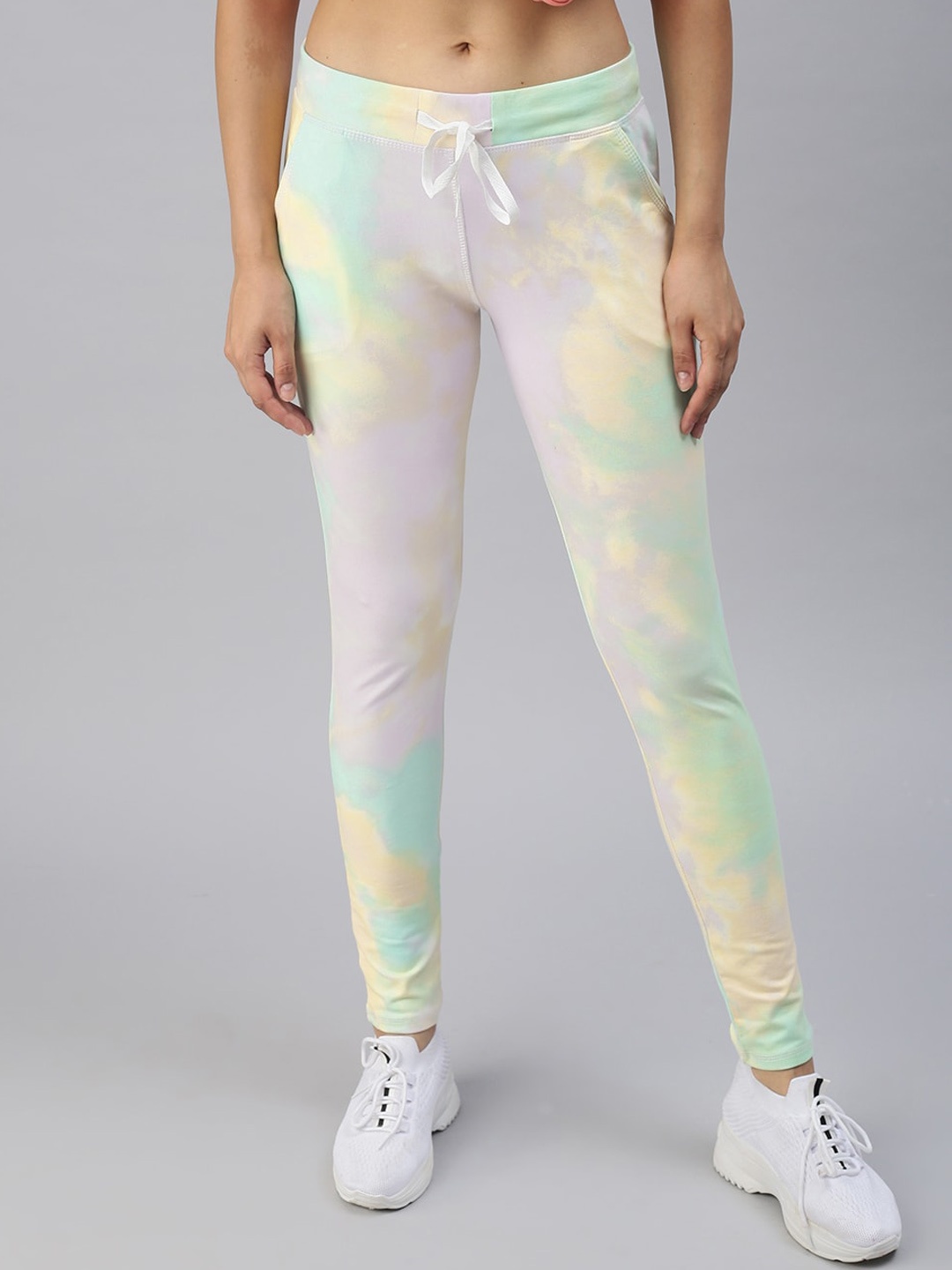 

SHOWOFF Women White & Green Printed Cotton Slim-Fit Track Pants