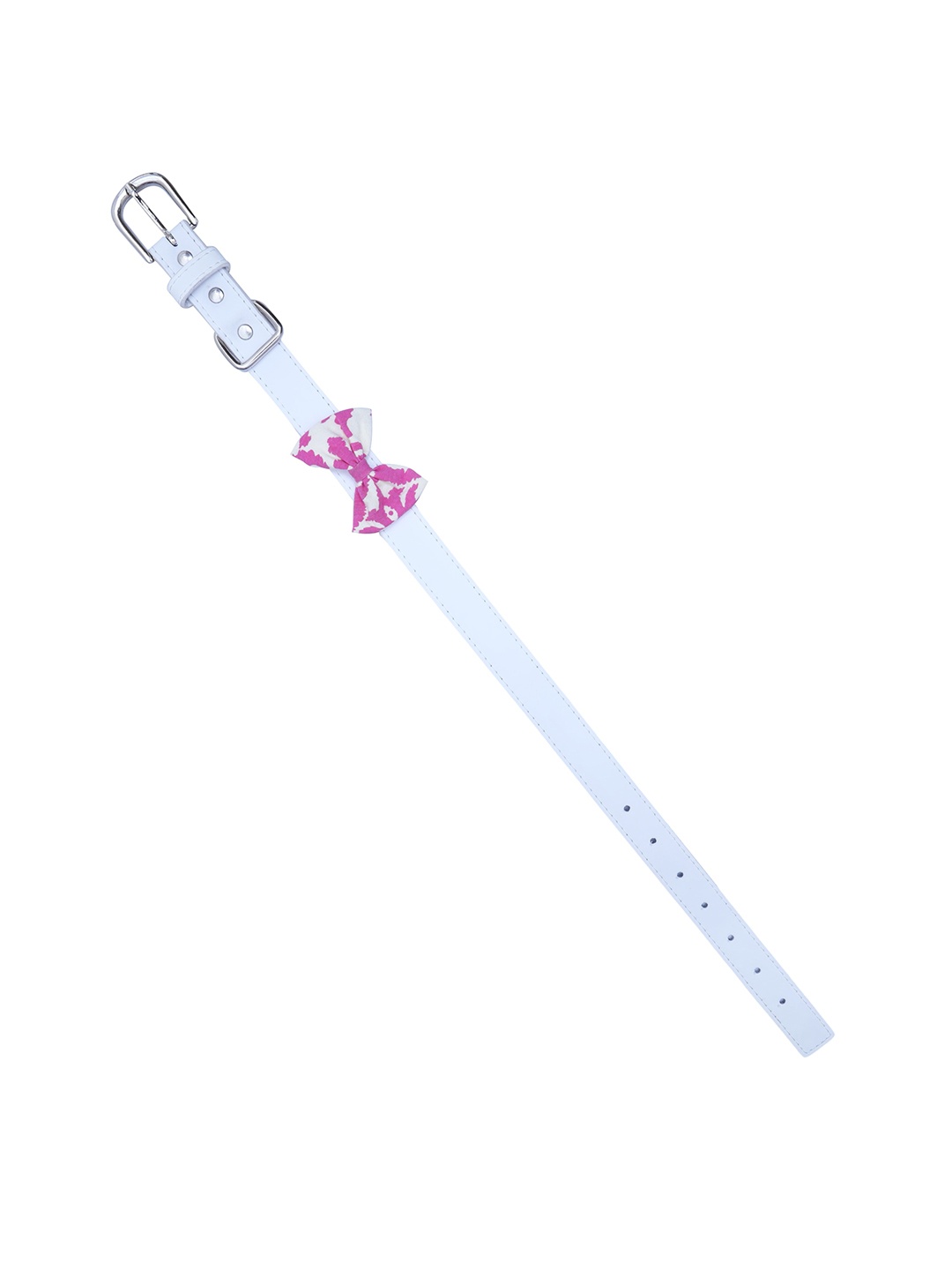 

Dchica Paws White & Pink Printed Bow Dog Collar