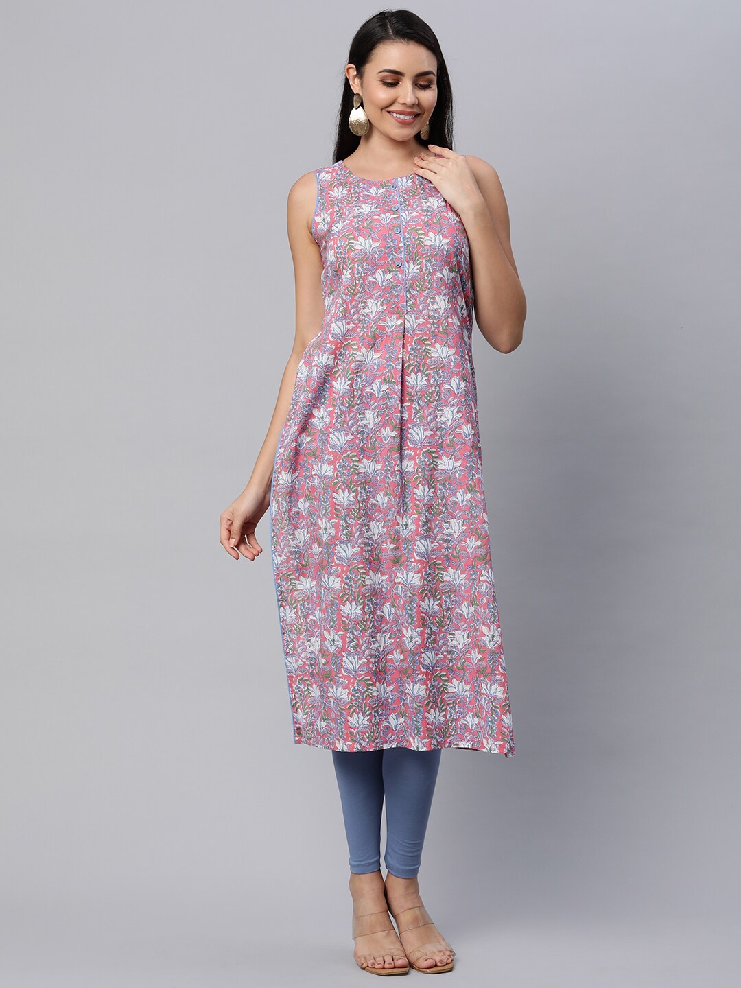 

KAMI KUBI Women Pink Floral Printed Kurta