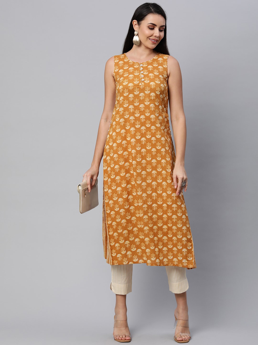 

KAMI KUBI Women Mustard Yellow Geometric Printed Kurta