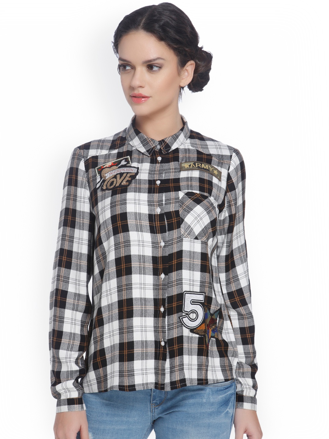 

ONLY Women White & Black Checked Casual Shirt