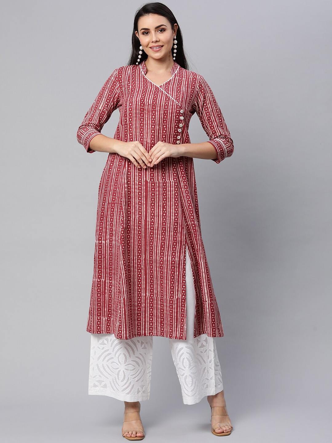 

KAMI KUBI Women Maroon Striped Kurta