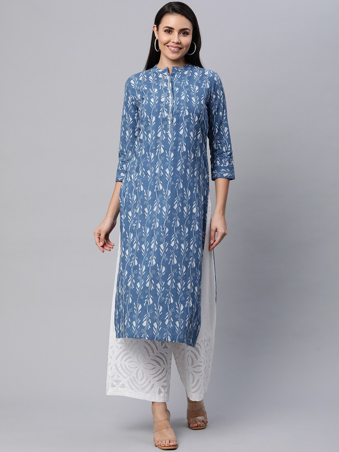 

KAMI KUBI Women Blue Printed Keyhole Neck Kurta