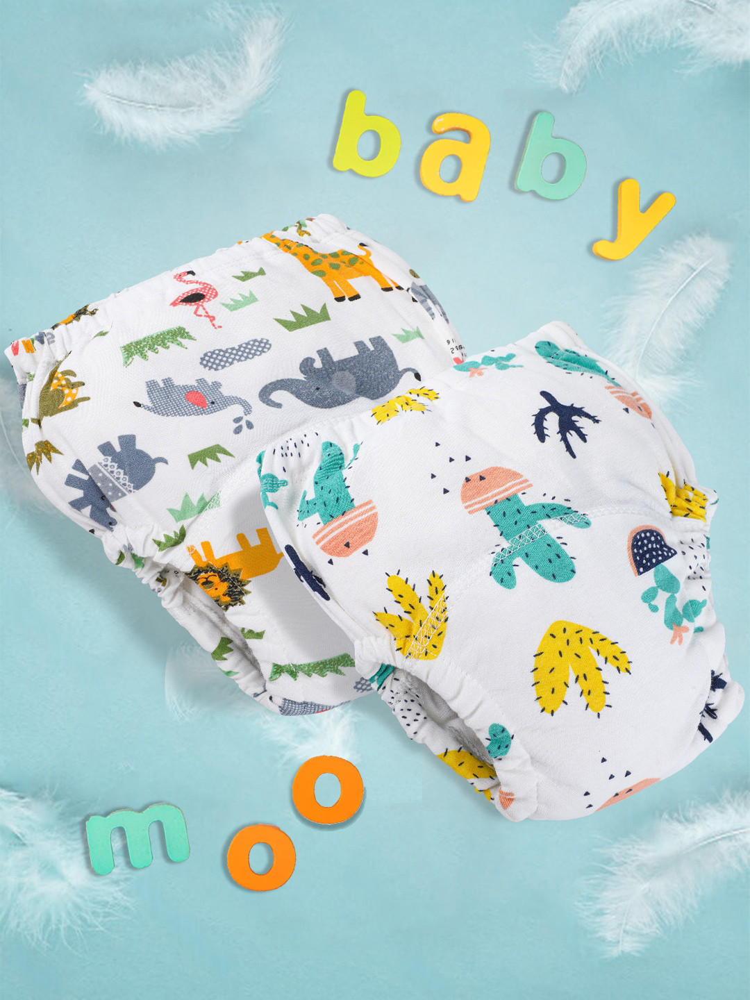 

Baby Moo Kids Set Of 2 Multicoloured Printed Reusable Cloth Diapers, Multi