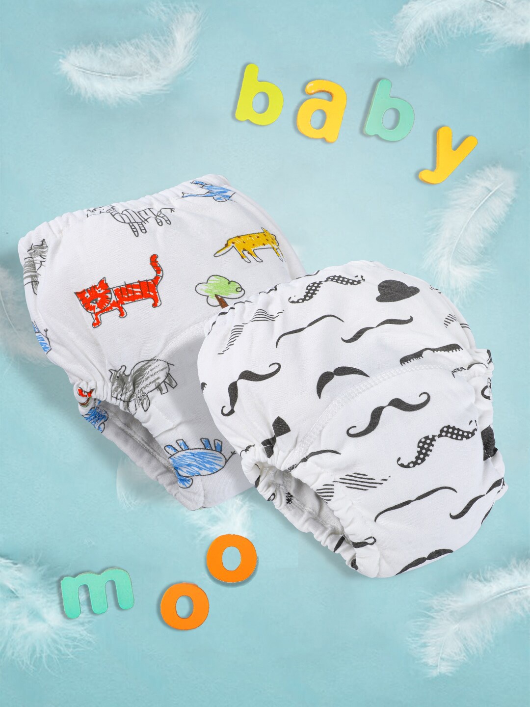

Baby Moo Pack of 2 White Printed Reusable Cloth Diaper