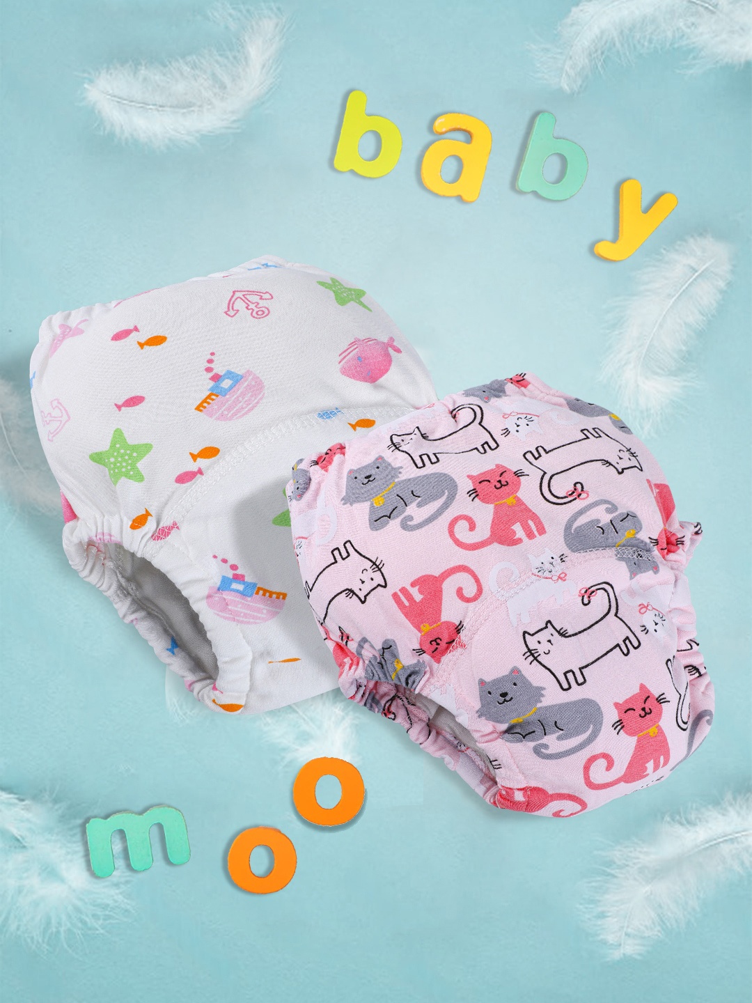 

Baby Moo Girls Multicolored Pack of 2 Reusable Cloth Diapers, Multi