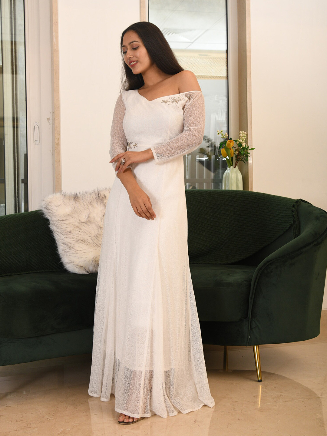 

mulmul.com White One Shoulder Maxi Dress