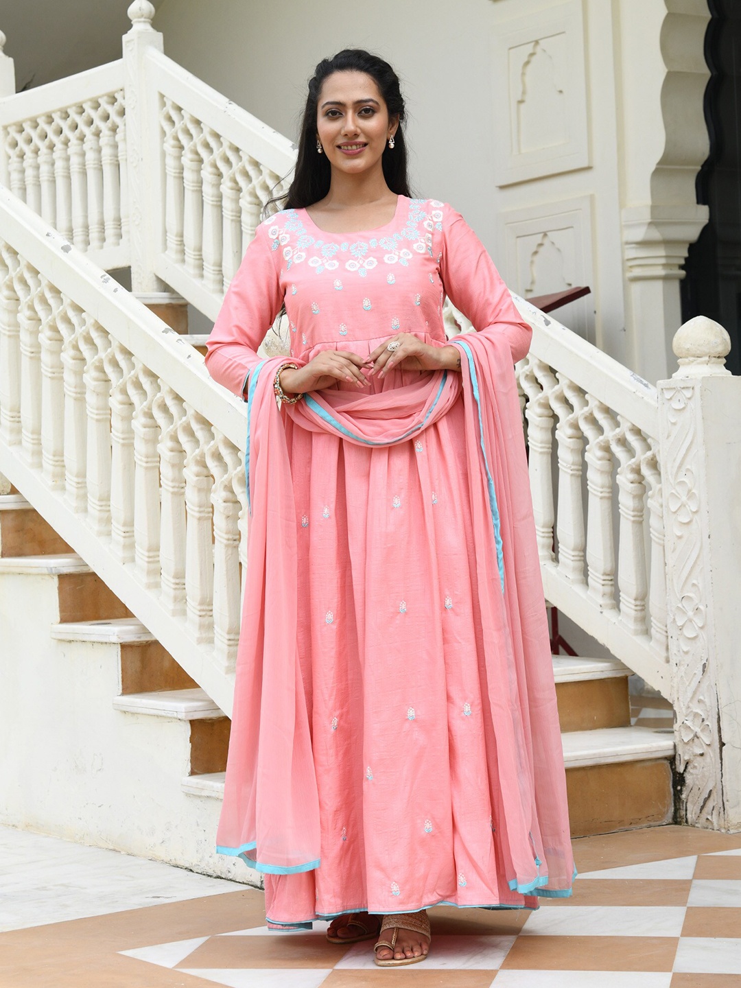 

mulmul.com Pink Chiffon Maxi Dress