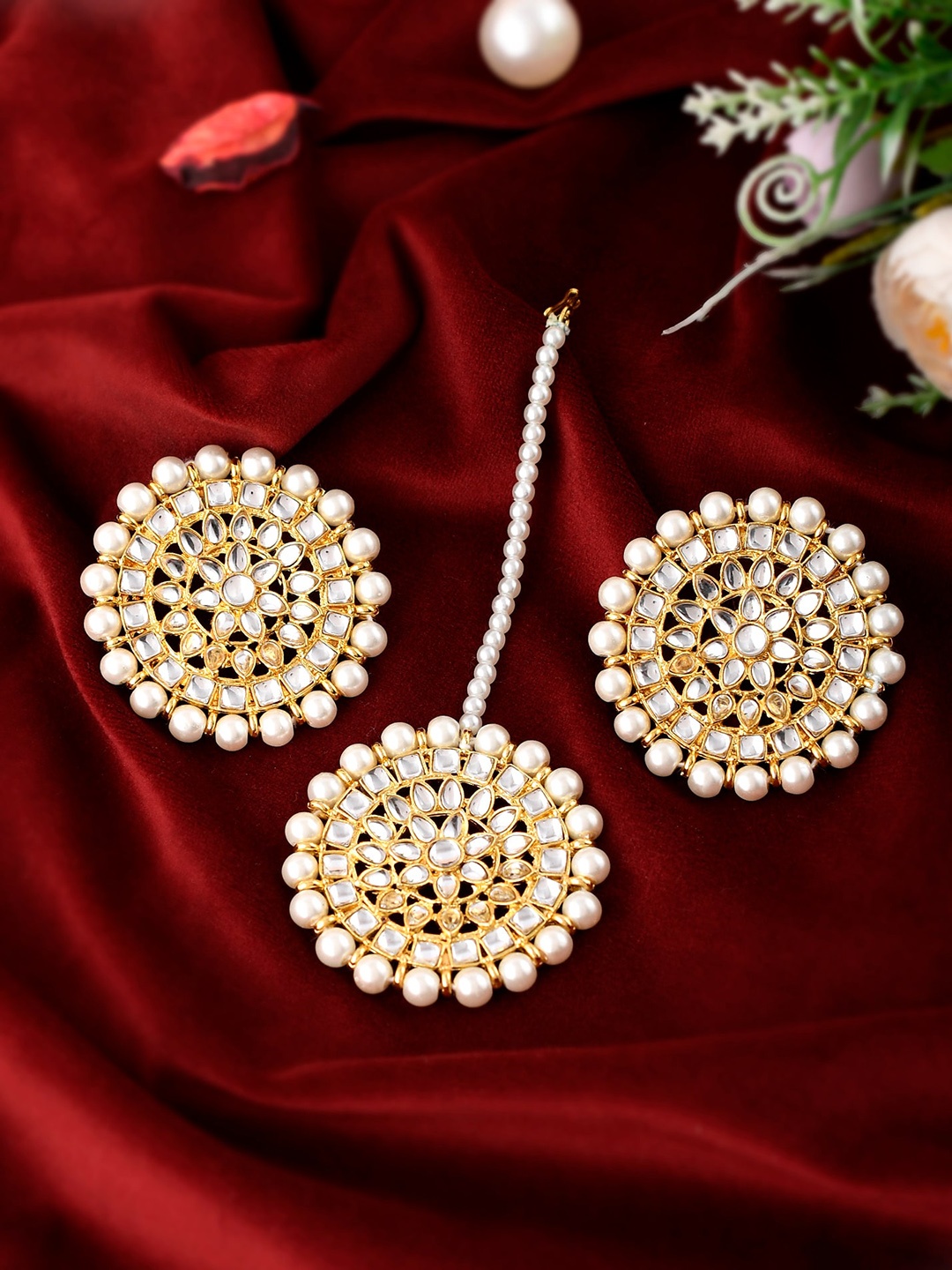 

Shoshaa Gold-Plated & White Stone Studded Jewellery Set