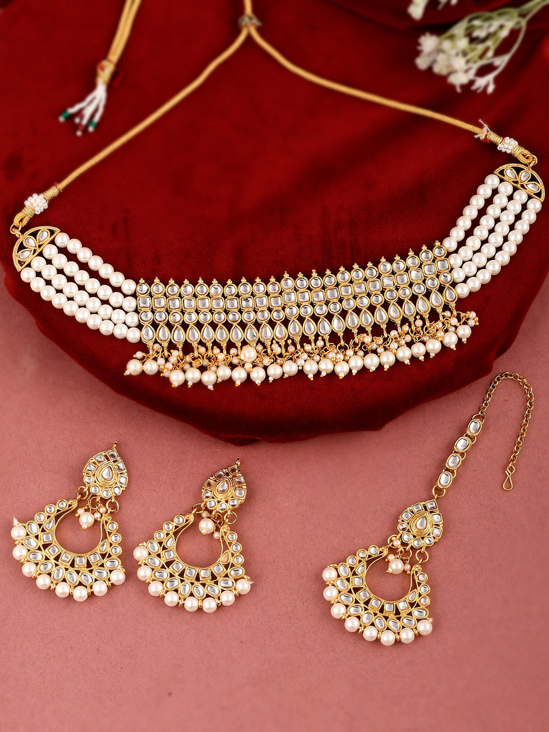 

Shoshaa Gold-Plated Handcrafted Kundan-Studded Jewellery Set With Pearl