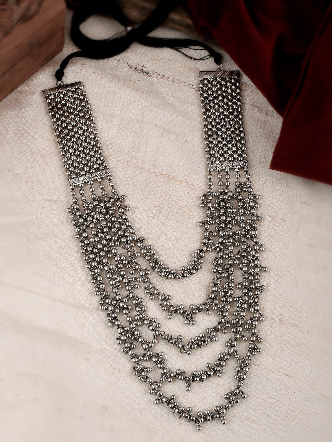 

Shoshaa Silver-Plated Oxidised Handcrafted Layered Necklace