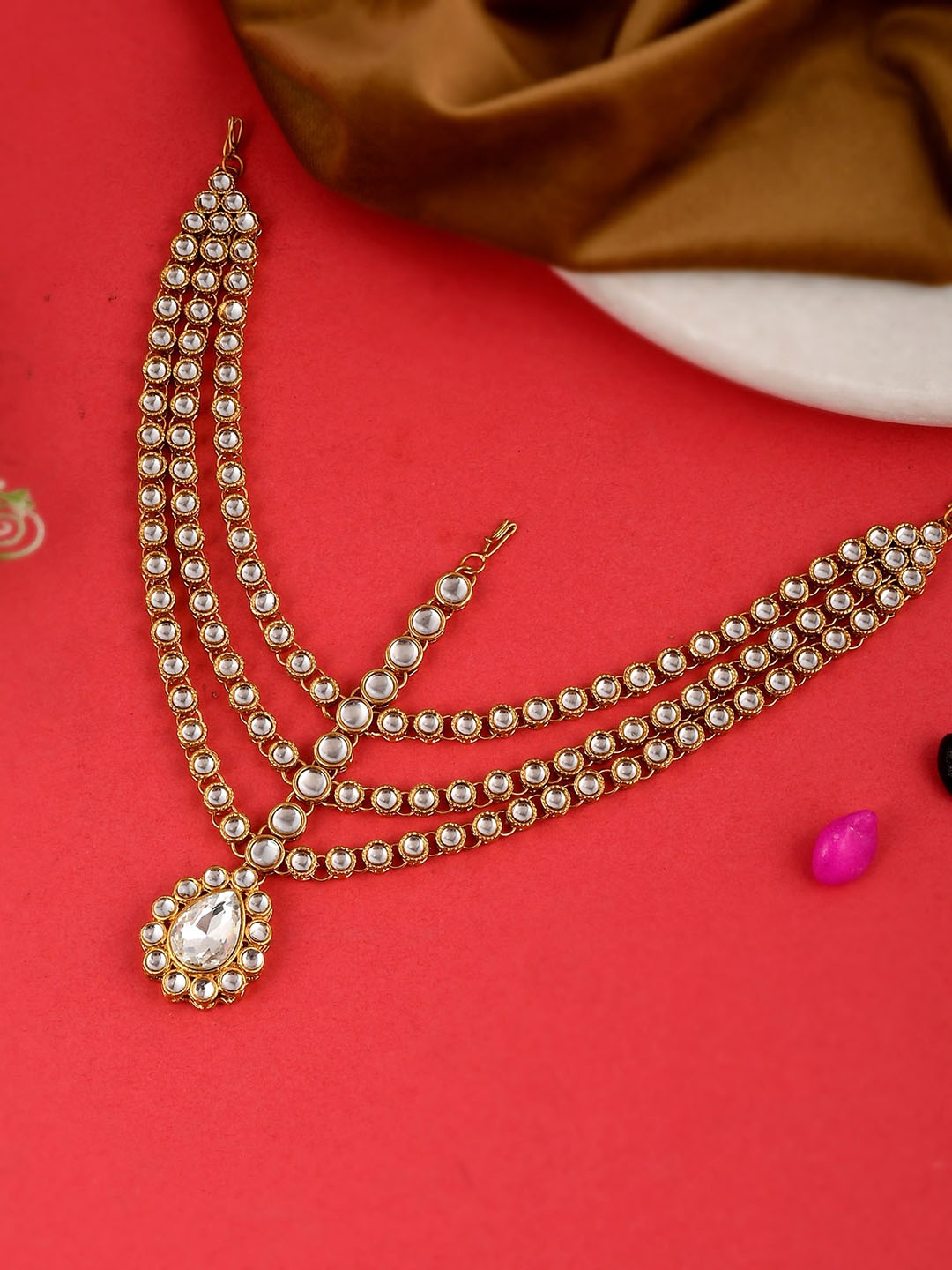 

Shoshaa Gold-Plated White Stone-Studded Matha Patti