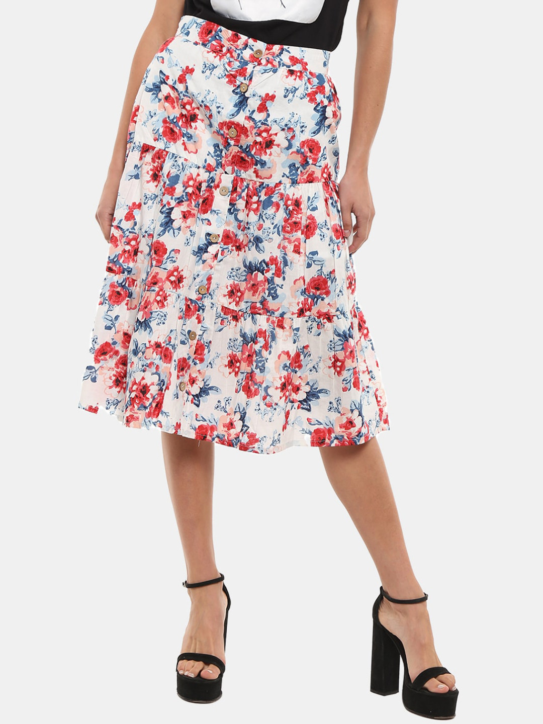 

V-Mart Women Red &White Floral Printed A-Line Midi Skirt