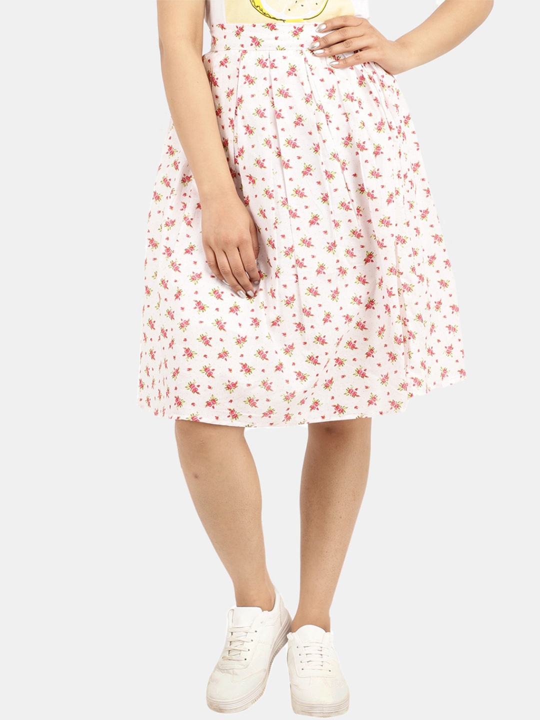 

V-Mart Women White & Red Printed Straight Above Knee-Length Skirt