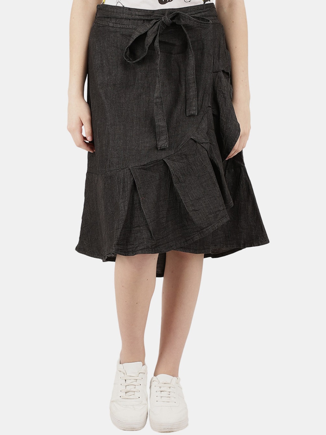 

V-Mart Women Grey Solid Cotton Denim Skirt, Black
