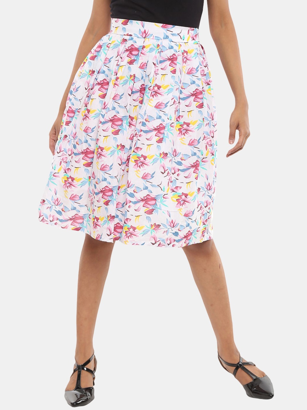 

V-Mart Women Pink & White Printed Cambric Flared Skirt