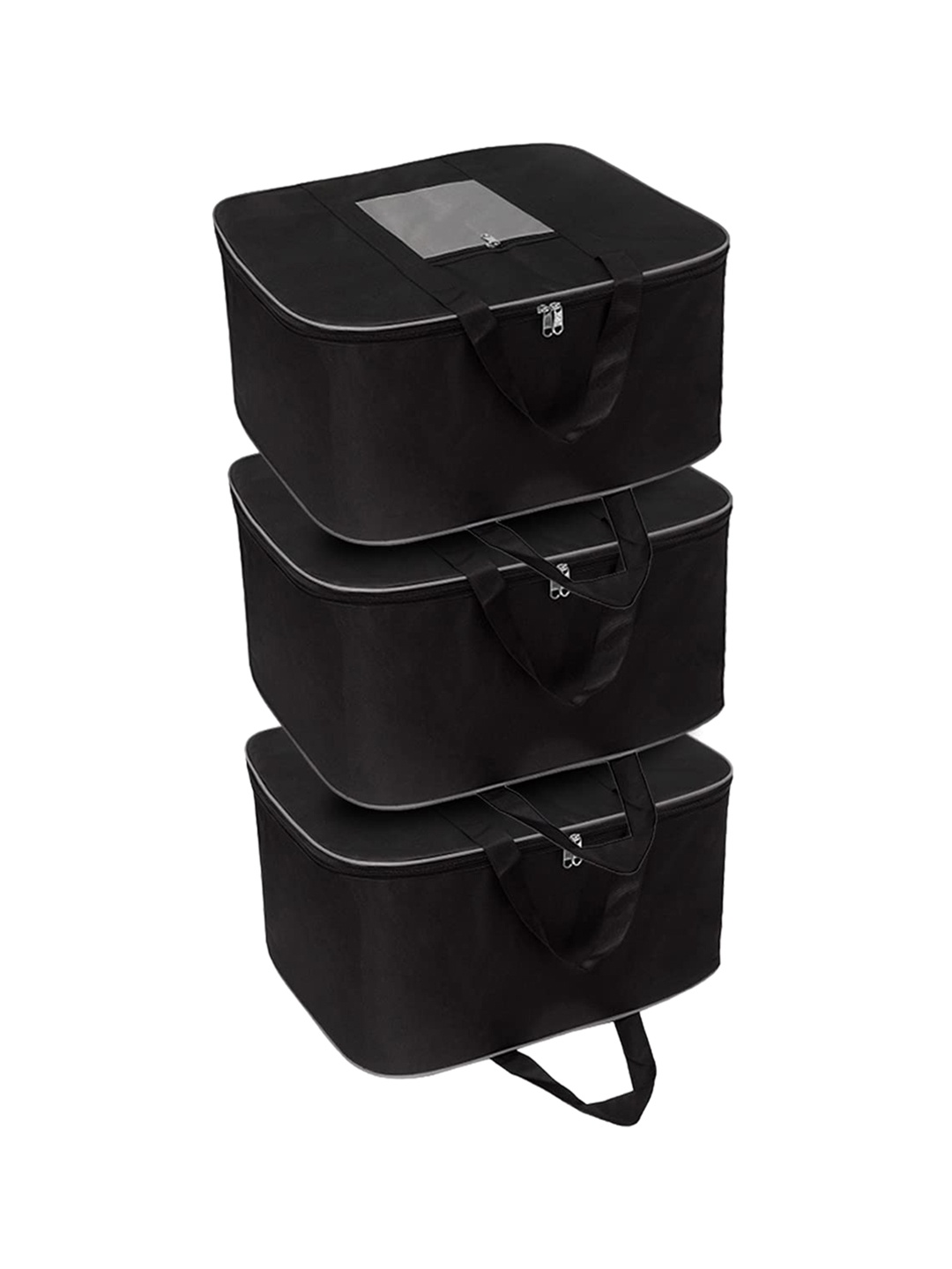 

HOMESTRAP Set of 3 Nylon Large Underbed Storage Bag with Handle and Zip Closure 70 L, Black