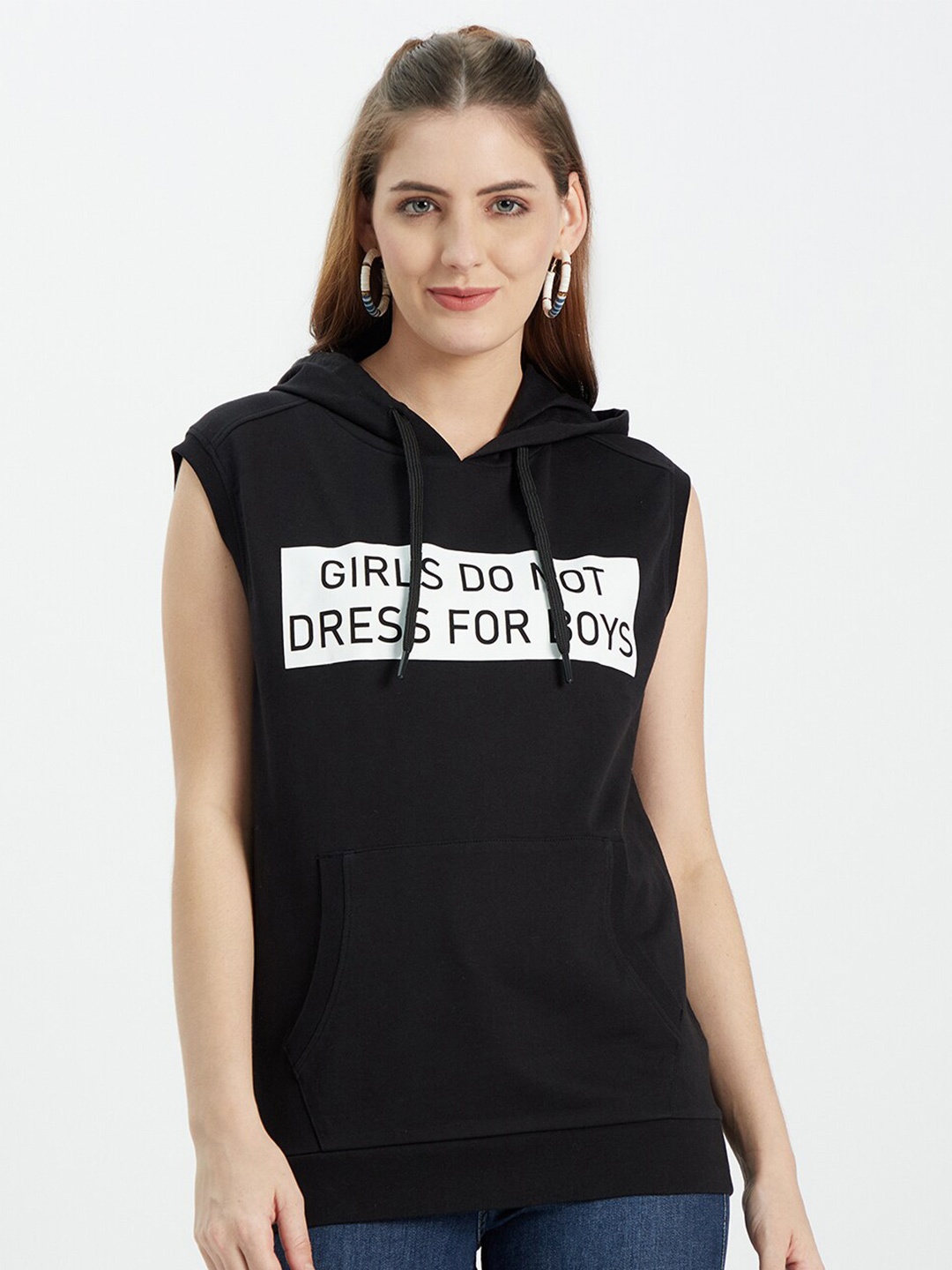 

EDRIO Women Black Typography T-shirt