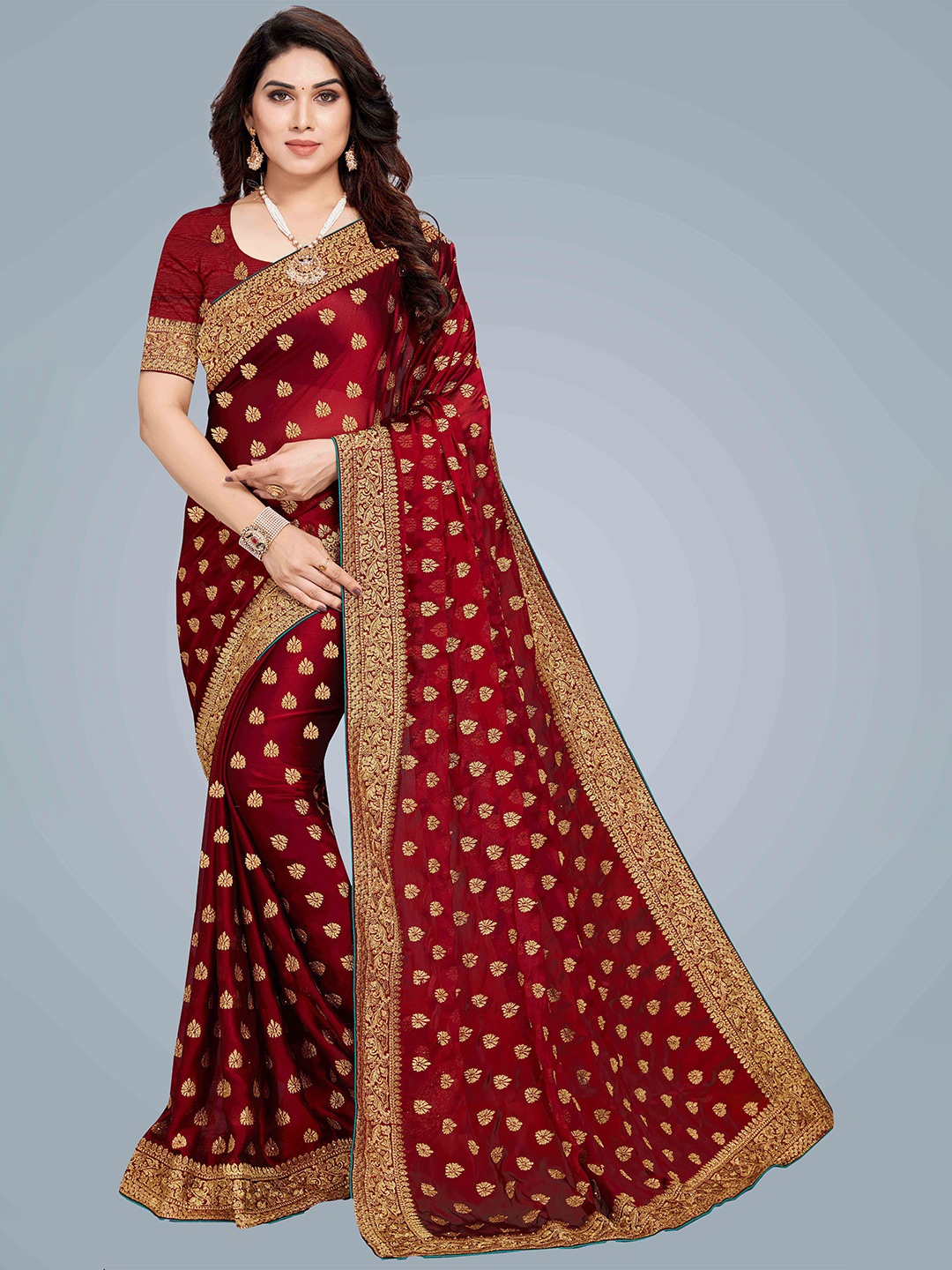 

MS RETAIL Red Silk Blend Saree