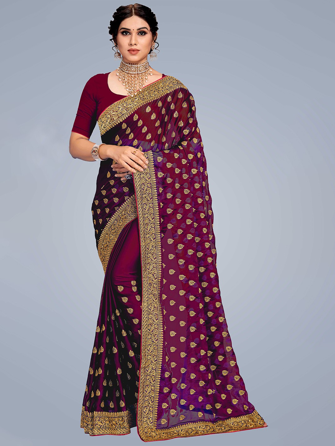 

MS RETAIL Burgundy Silk Blend Saree