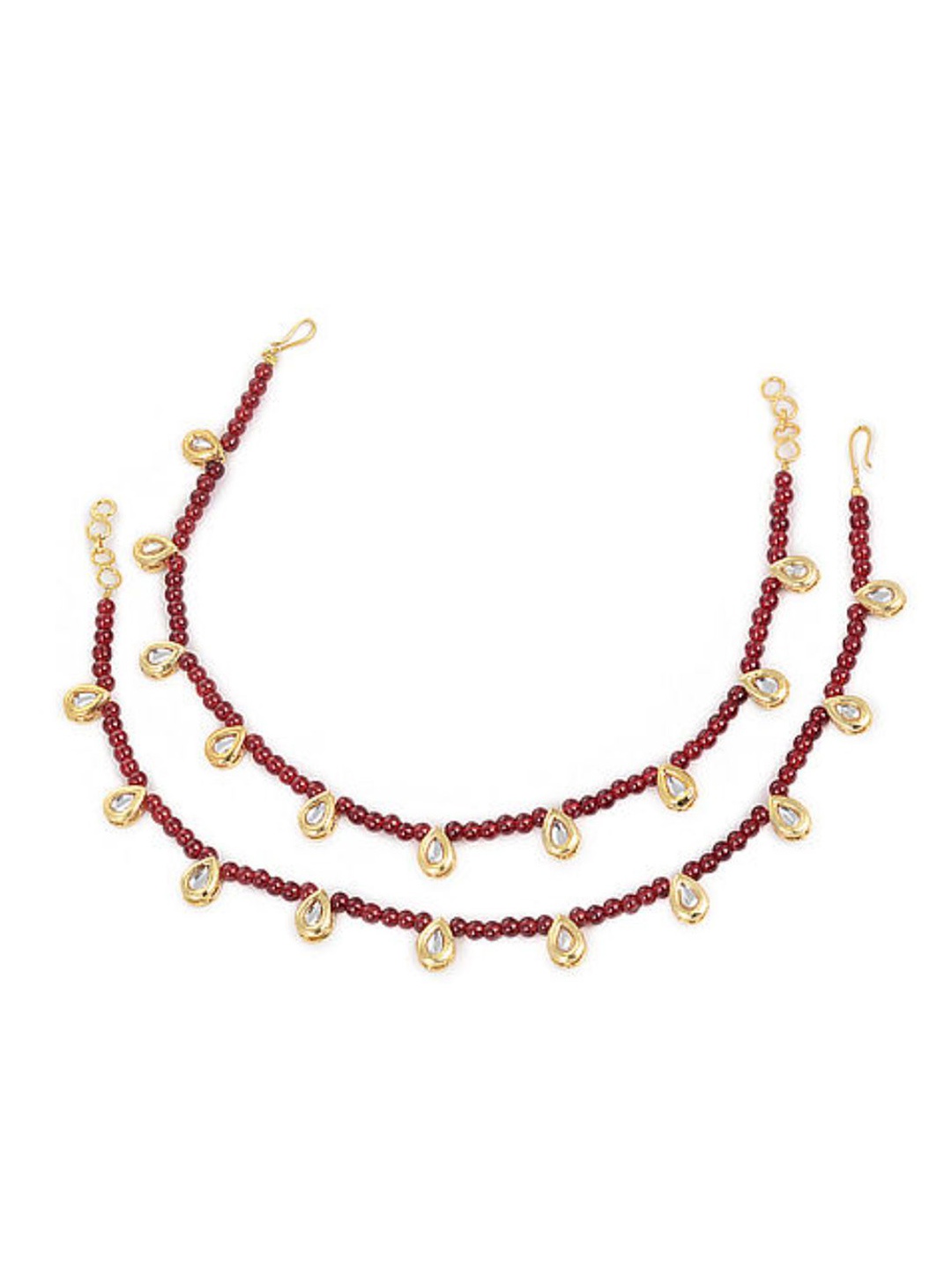 

Bamboo Tree Jewels Gold-Plated Maroon Kundan Studded Anklets