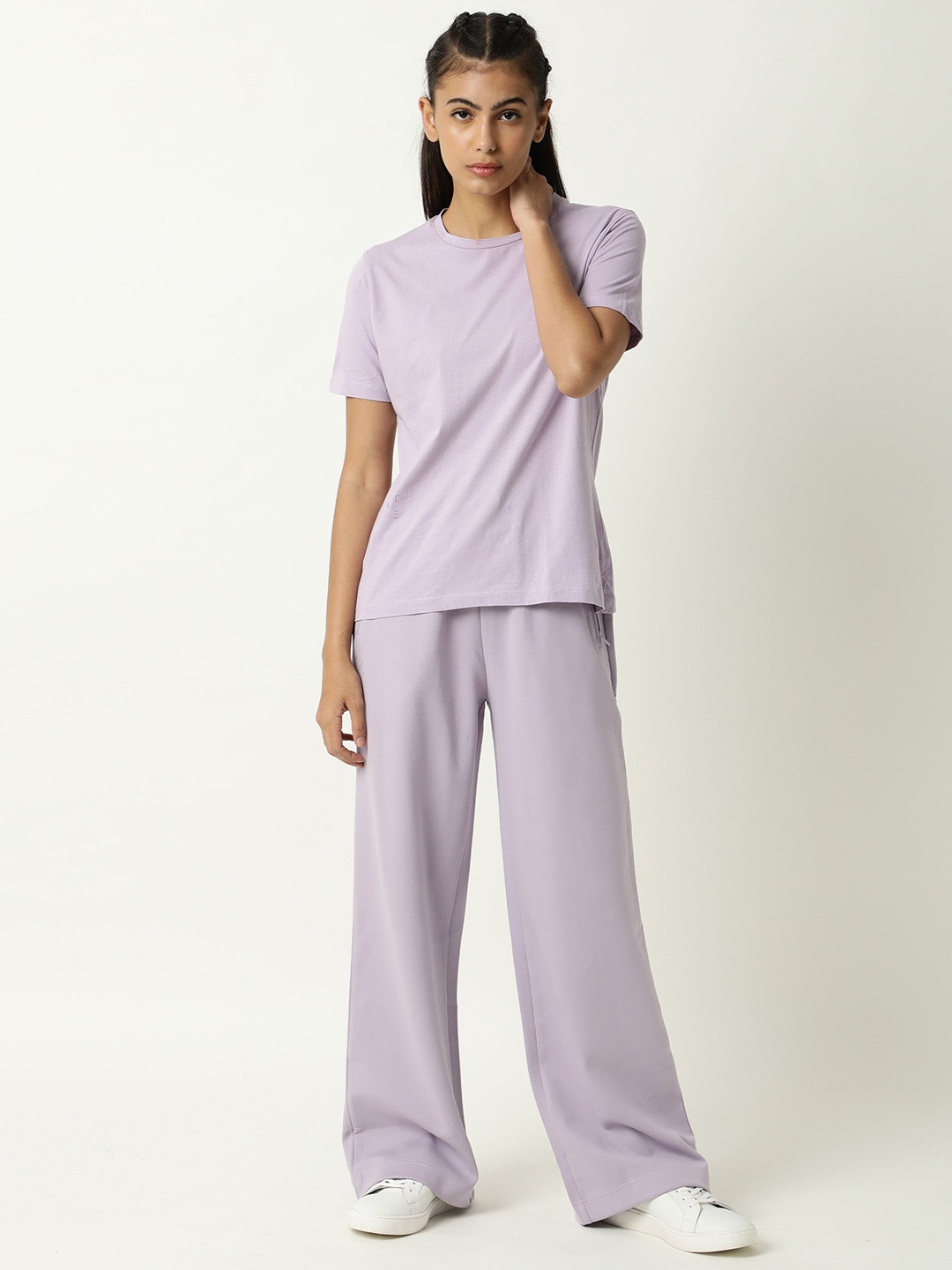 

ARTICALE Women Purple Solid Straight-Fit Wide Leg Track Pants