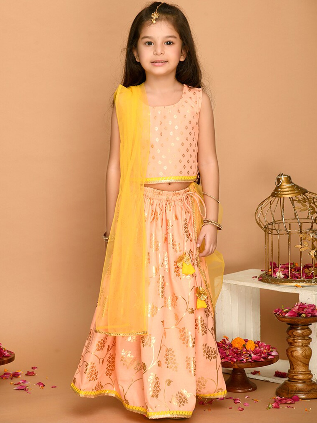 

SAKA DESIGNS Girls Peach Lehenga Choli