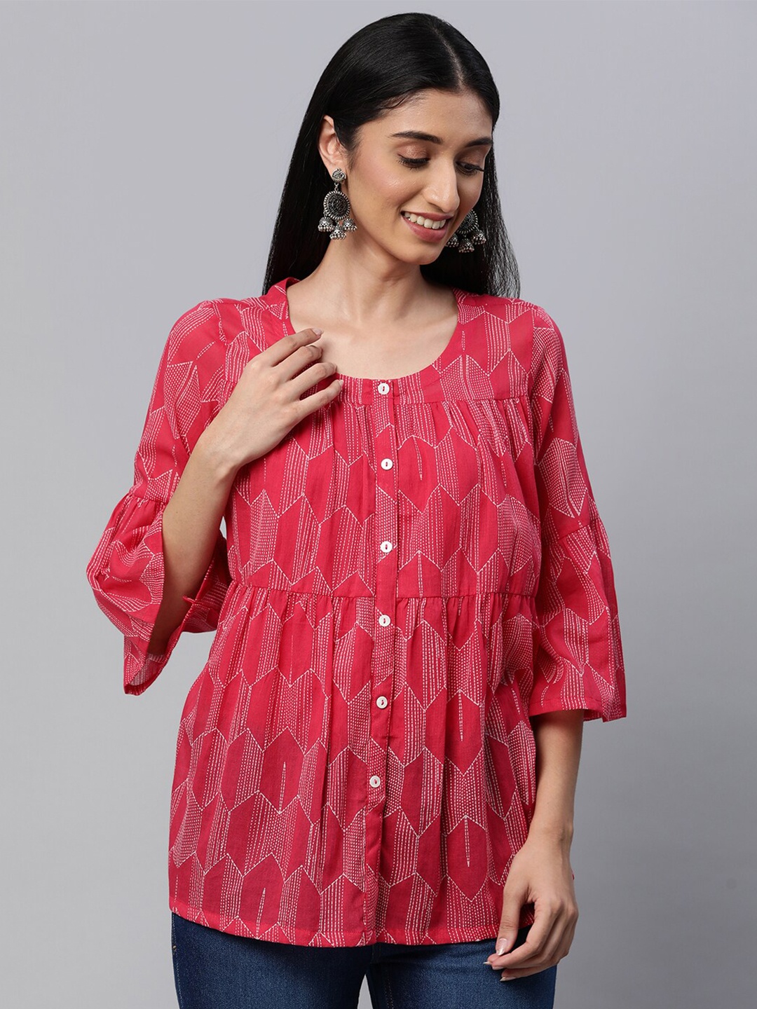 

KAMI KUBI Pink Geometric Print Top