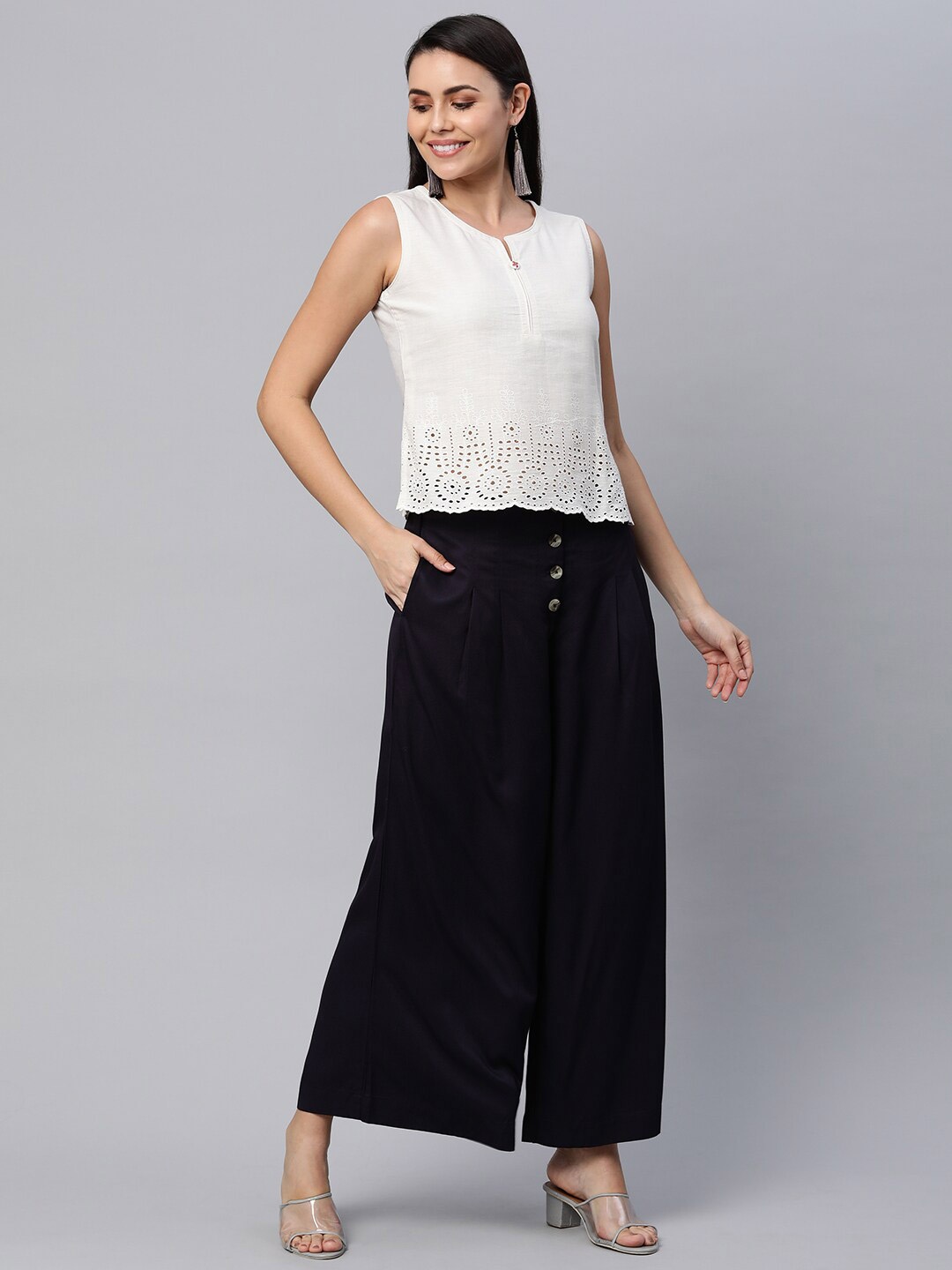 

KAMI KUBI Off White Embellished Pure Silk Top