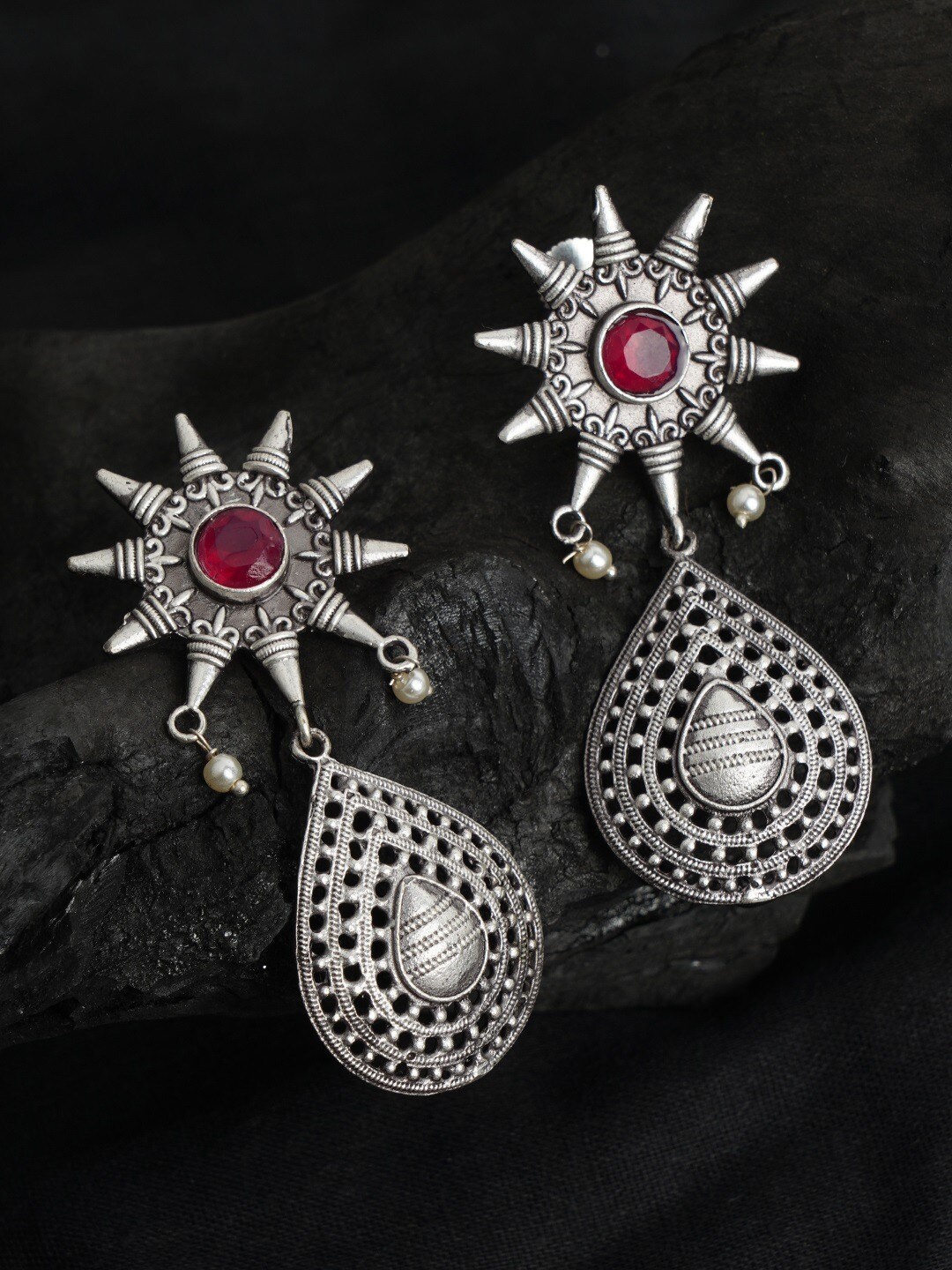 

FIROZA Silver-Toned Contemporary Drop Earrings