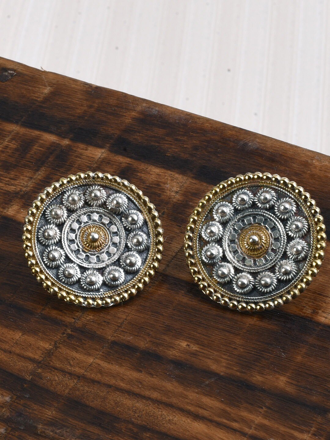 

FIROZA Silver-Toned Contemporary Studs Earrings