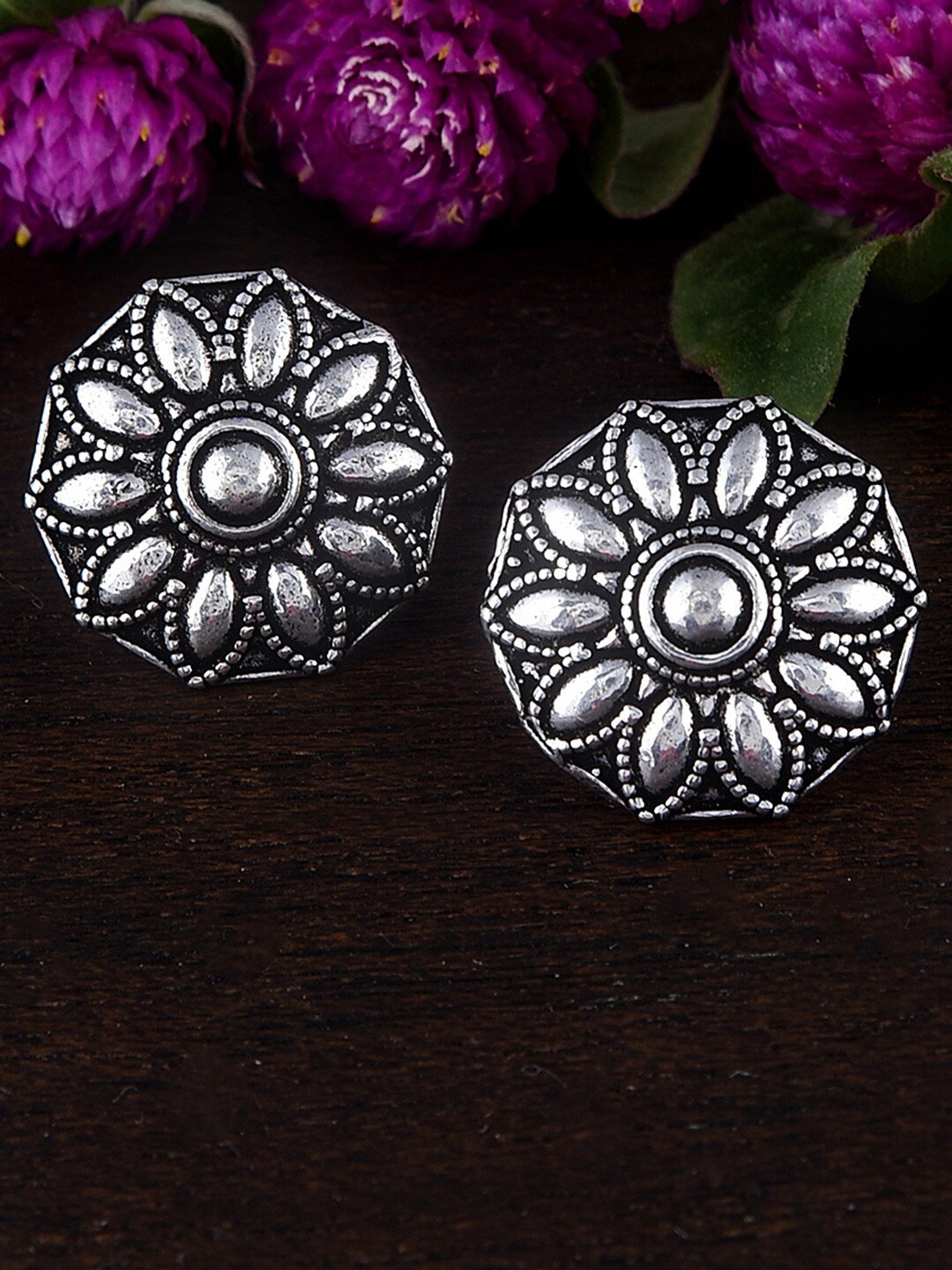 

FIROZA Silver-Toned Contemporary Studs Earrings