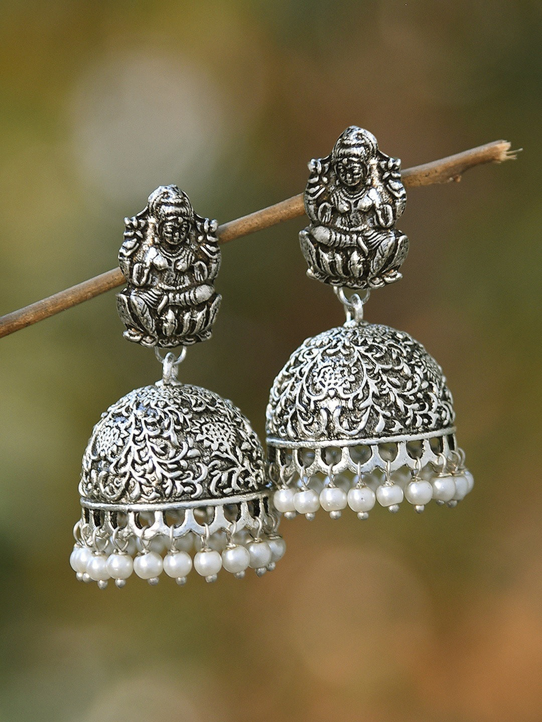 

FIROZA Silver-Toned Contemporary Jhumkas Earrings