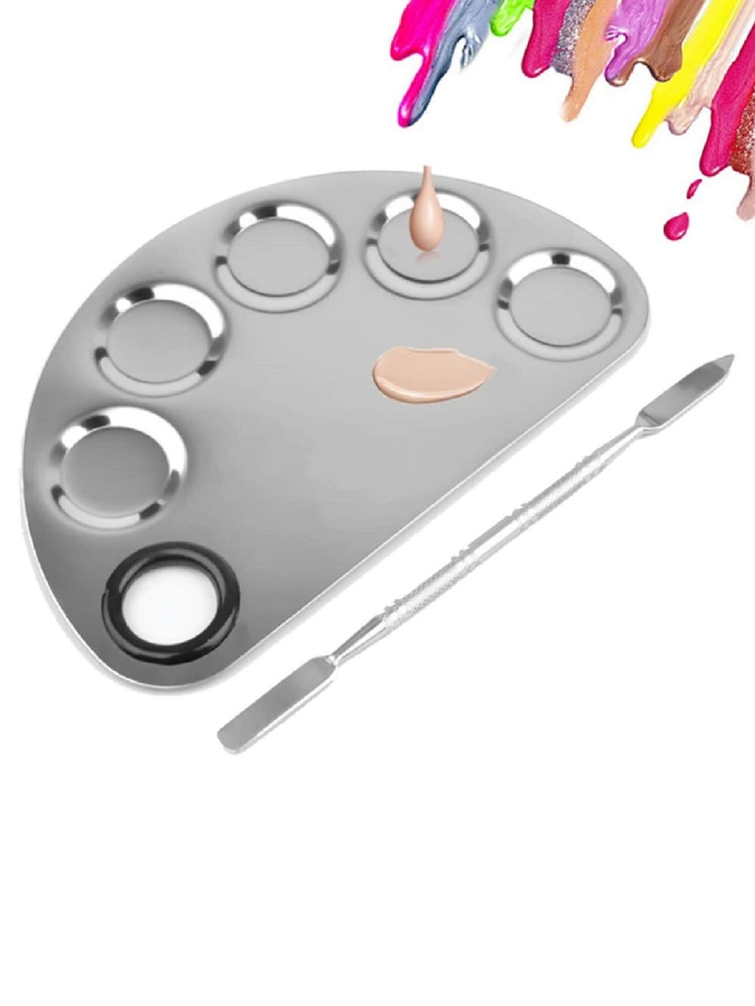 

Beaute Secrets 5-Well Stainless Steel Makeup Palette with Spatula - Silver Toned