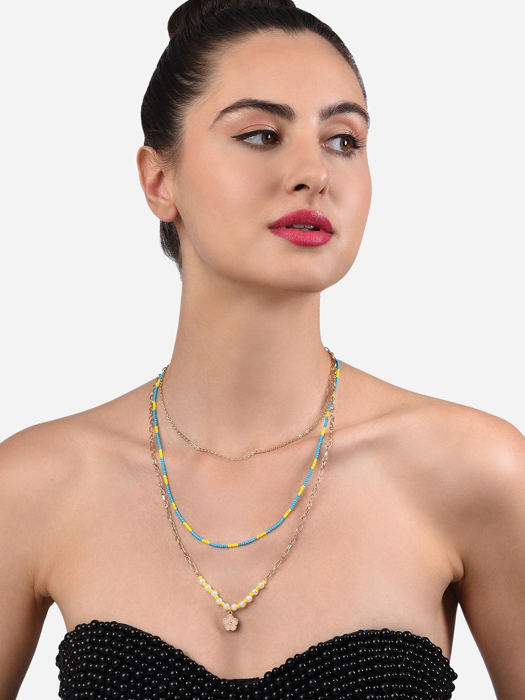 

Zaveri Pearls Women Turquoise Blue Necklace and Chains, Gold