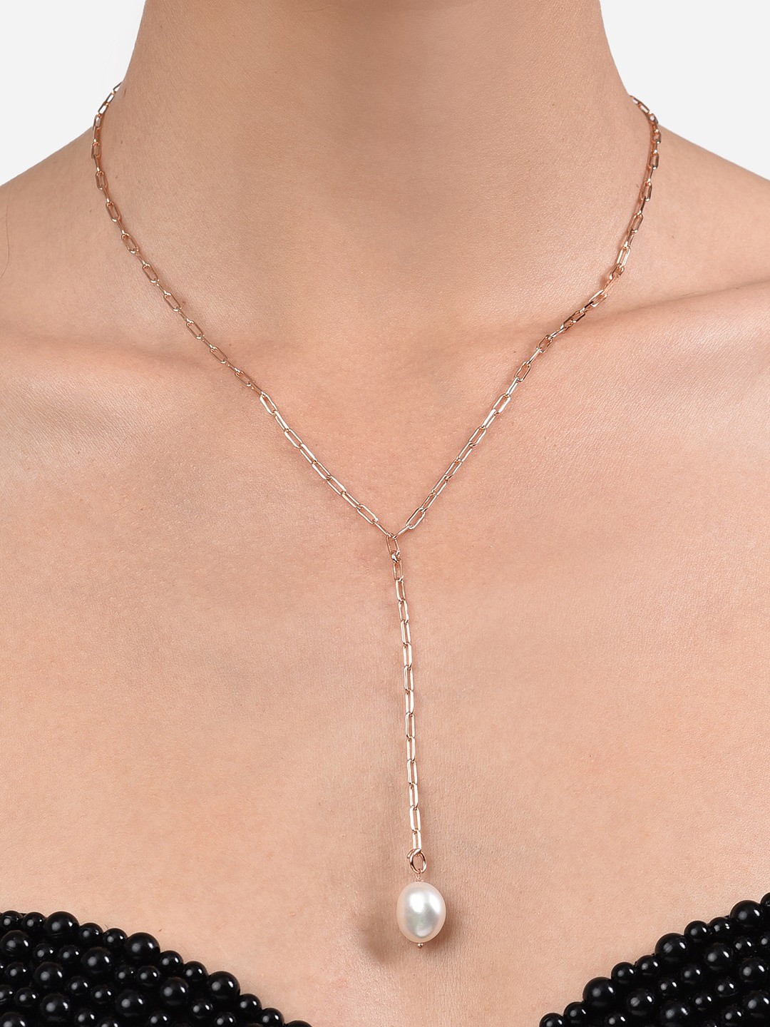 

Zaveri Pearls Women White Necklace and Chains, Rose gold