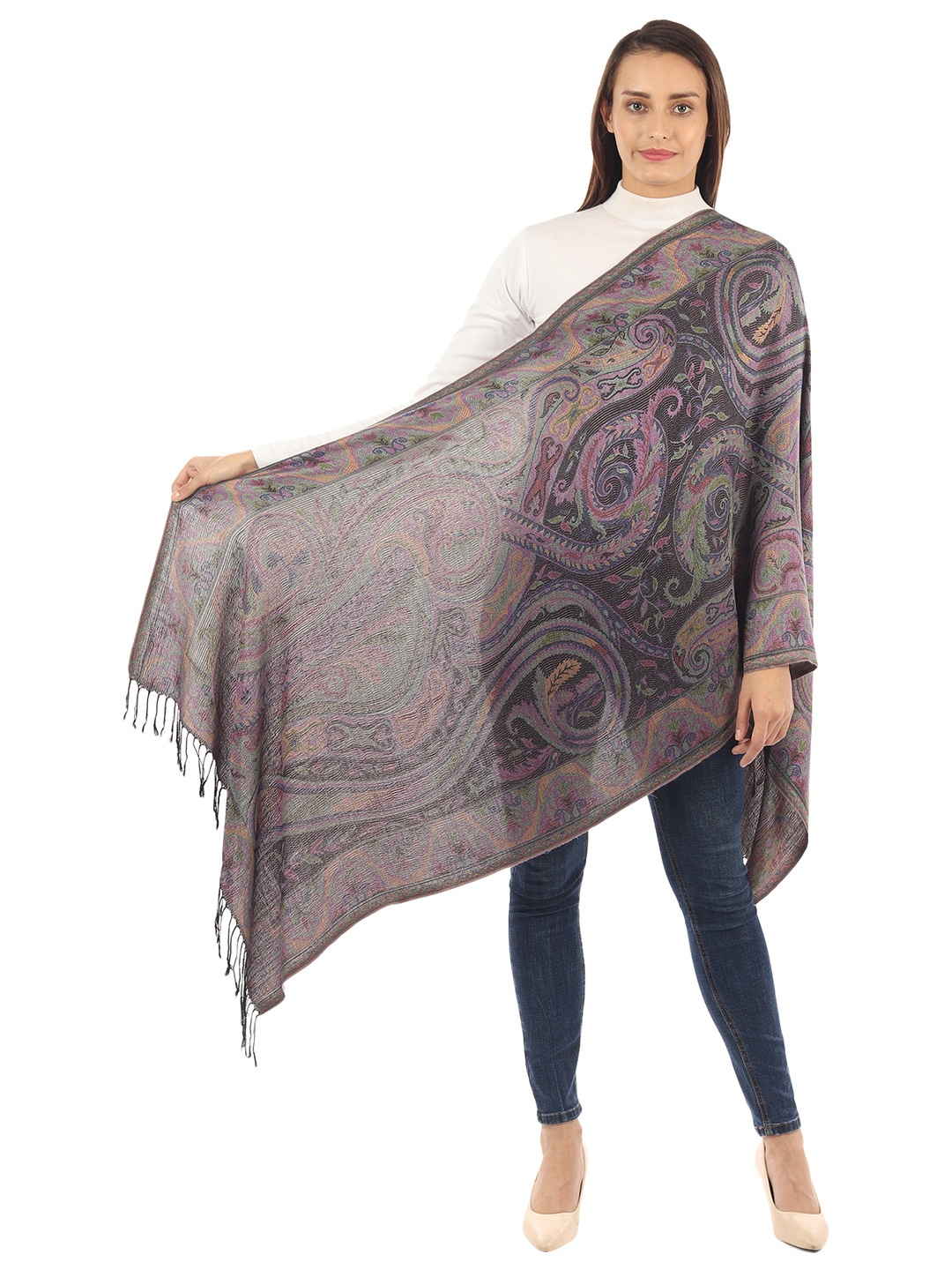 

MUFFLY Women Multicoloured Woven Design Pashmina Stole, Multi