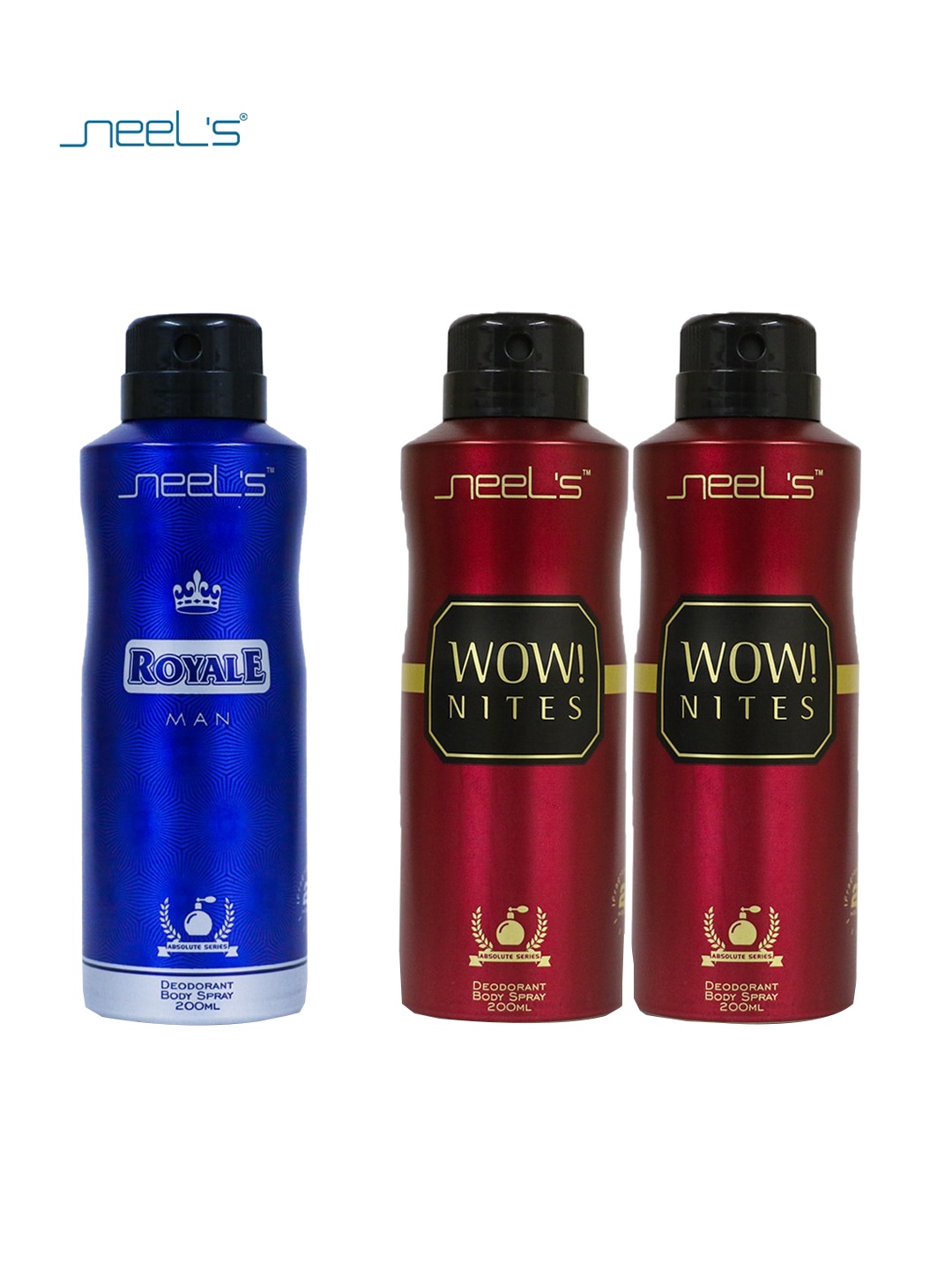 

Neels Men Set of Royale & 2 Wow Nites Deodorants - 200 ml Each, Blue