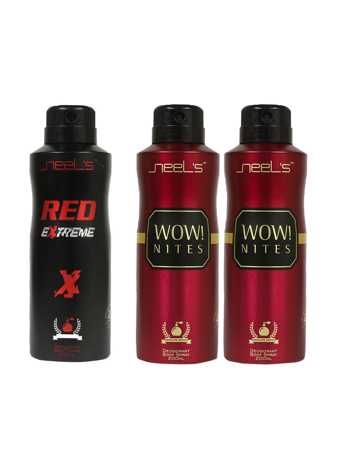 

Neels Men Set of Red Extreme & 2 Wow Nites Deodorants - 200 ml Each, Black