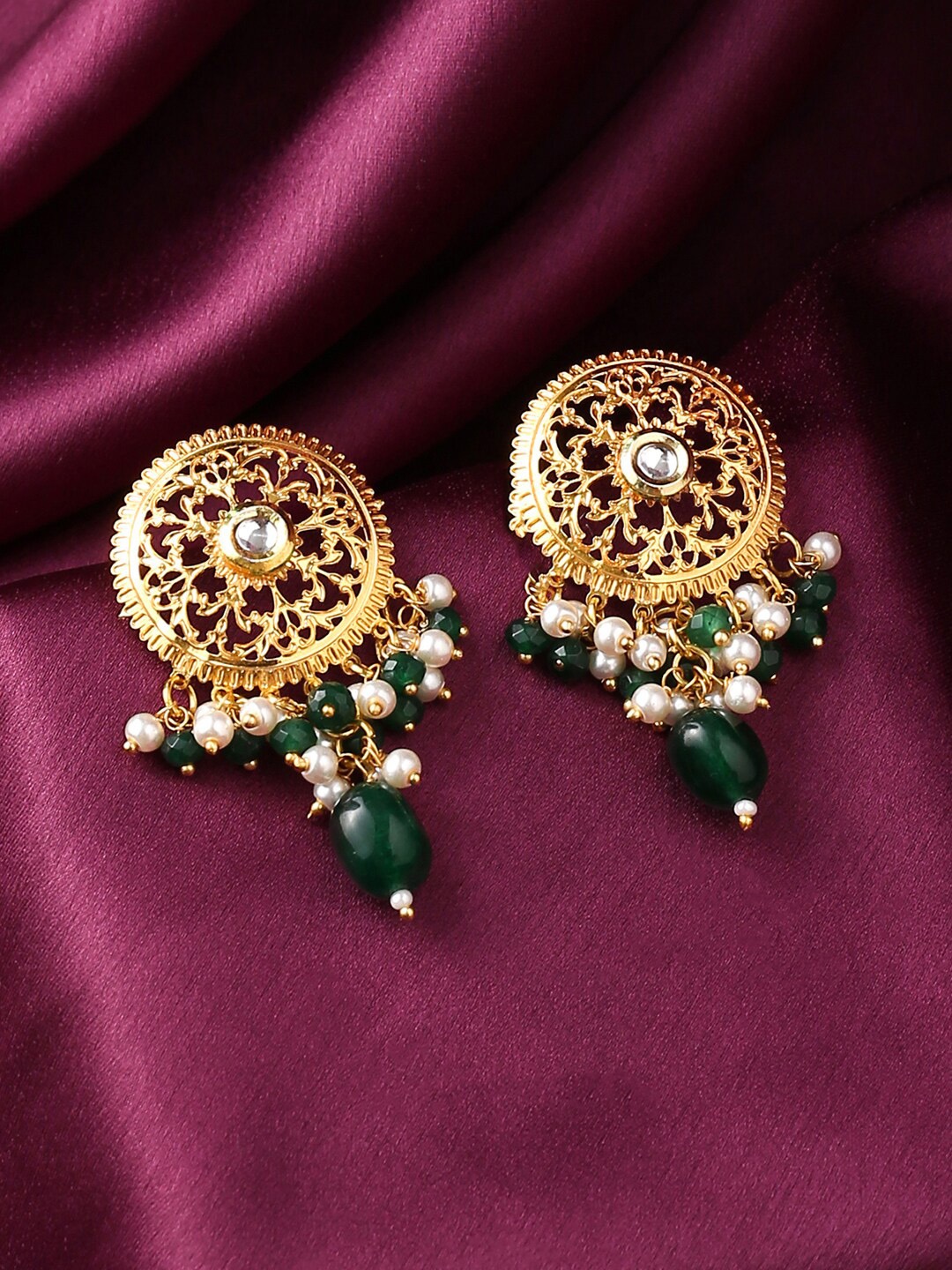 

THE AAB STUDIO Gold-Plated & Green Circular Drop Earrings