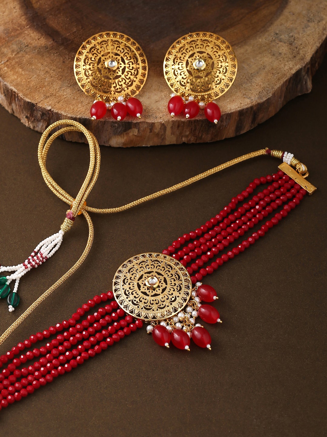 

THE AAB STUDIO Gold-Plated Red Kundan Studded Handcrafted Choker Jewellery Set