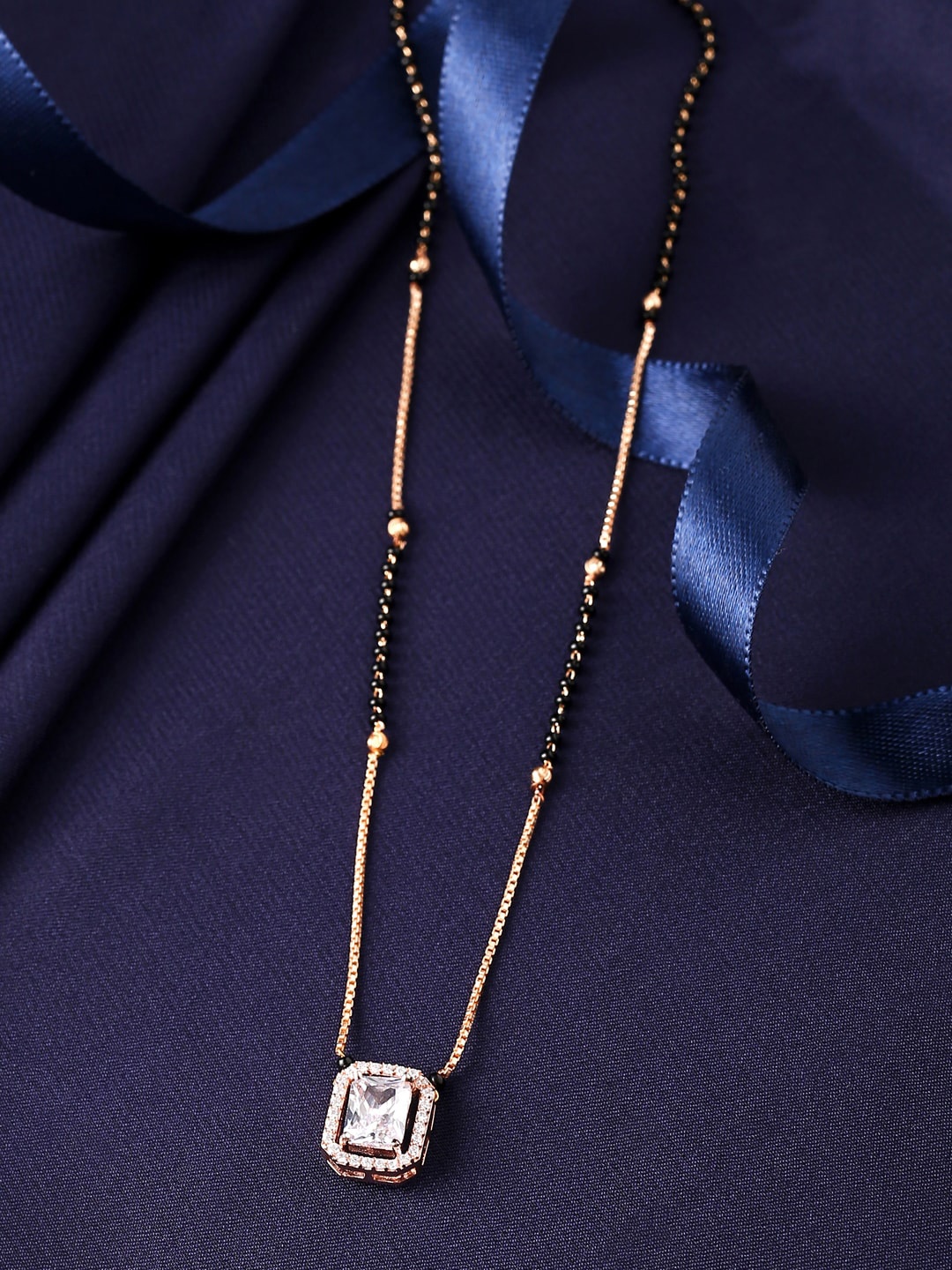 

THE AAB STUDIO Gold-Plated White & Black Beaded AD-Studded Mangalsutra