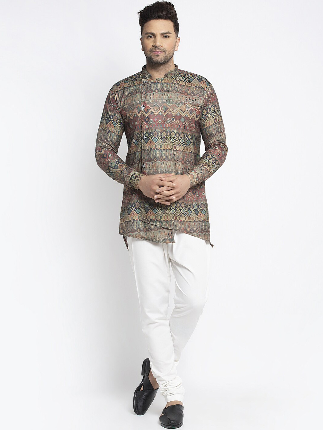 

Benstoke Men Brown & Grey Ethnic Motifs Printed Kurta