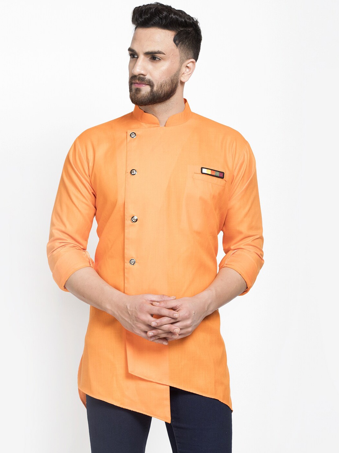 

Benstoke Men Orange Solid Kurta