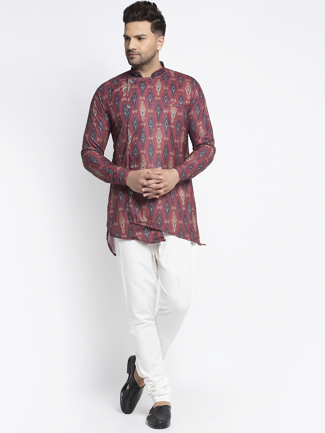 

Benstoke Men Maroon & Navy Blue Ethnic Motifs Printed Kurta