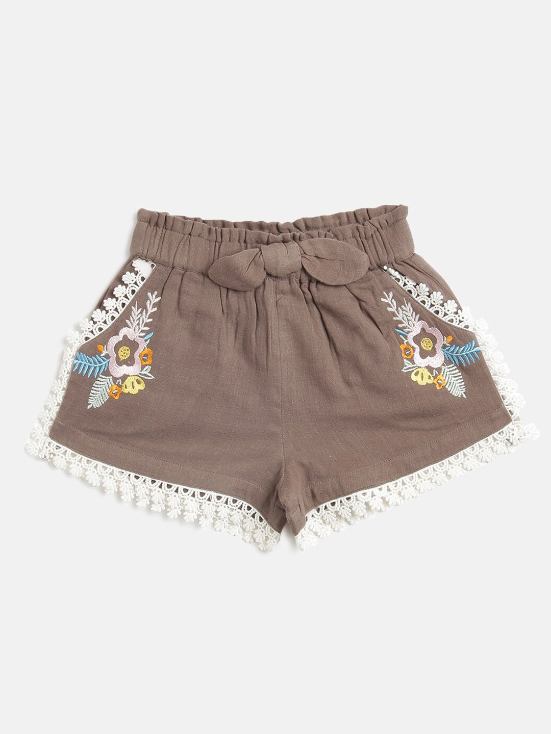 

Kids On Board Girls Grey Floral Embellished High-Rise Hot Pants Shorts